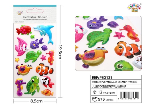 [PEG131] Stickers PVC "Animales oceánicos" 8.5X19.5 cm - Pegatinas para niños