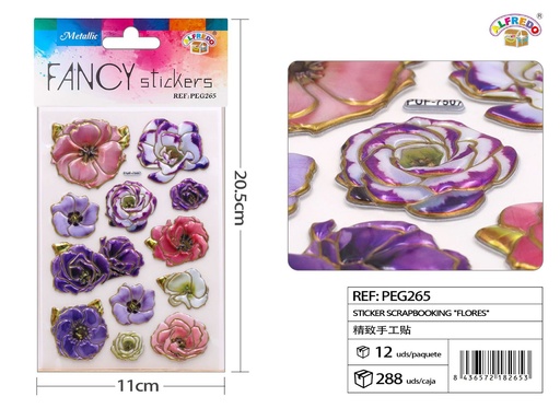 [PEG265] Sticker Scrapbooking "Flores" 11X20.5CM - Pegatinas decorativas para manualidades