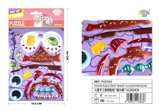 [PUZ363] Sticker Puzzle Popup "Buhos" 14.5X24CM - Pegatinas decorativas para niños