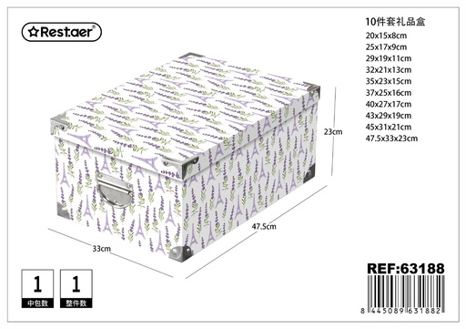 [63188] Caja de regalo 10 piezas con cierre de hierro 47.5x33x23 cm - Artículos para regalo y almacenamiento