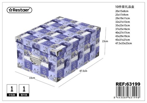 [63199] Caja de regalo 10 piezas con cierre de hierro 47.5x33x23 cm - Artículos para regalo y almacenamiento