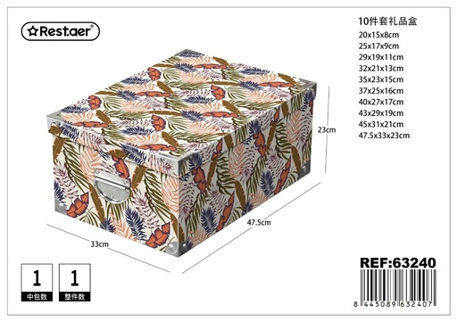 [63240] Caja de regalo 10 piezas con cierre de hierro 47.5x33x23 cm - Artículos para regalo y almacenamiento
