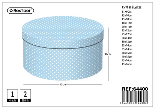 [64400] Caja redonda de cartón 15pcs 45cm x 16cm