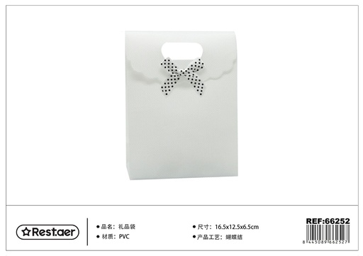 [66252] Bolsa de regalo de PVC 16.5*12.5*6.5 cm con lazo blanco - Artículos de regalo