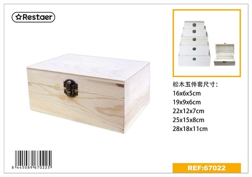 [67022] Caja de madera 5 piezas 28x17.8x11 cm - Artículos de regalo y cajas de madera