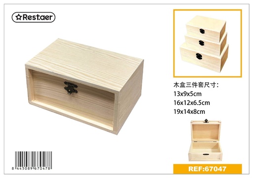 [67047] Caja de madera rectangular de tres piezas 19x14x8.3 cm - Set de cajas de madera