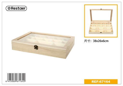 [67164] Joyero de madera de 16 compartimientos 38x26x6 cm - Artículos de regalo