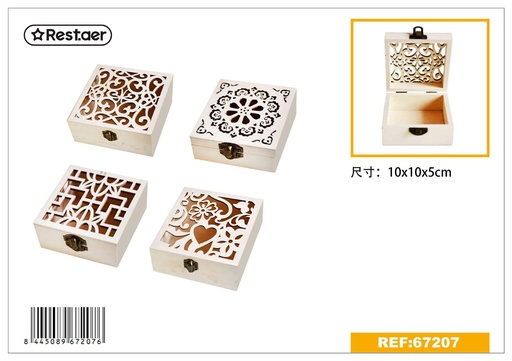 [67207] Caja de madera de pino con adornos 10*10*5 cm - Artículos de regalo