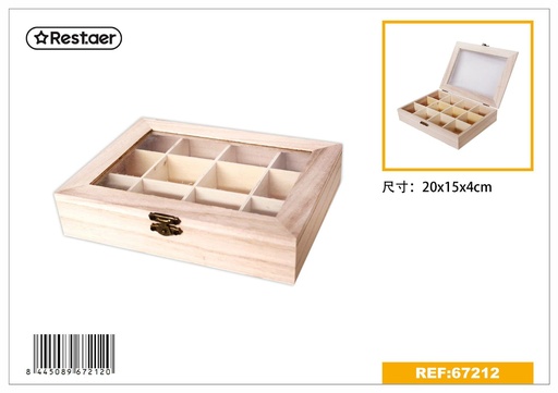 [67212] Caja de madera rectangular con tapa 20x15x4 cm - Artículos de regalo y almacenamiento