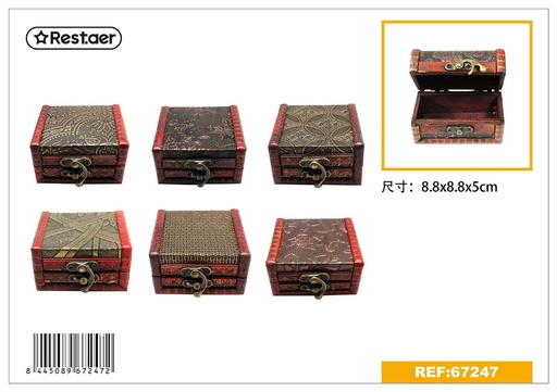 [67247] Caja de madera estilo vintage 8.8x8.8x5cm para almacenamiento