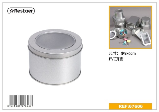 [67606] Caja de metal redonda con ventana φ9x6cm - Cajitas metálicas decorativas