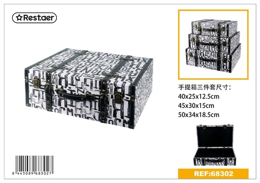 [68302] Set de 3 cajas de madera vintage 50x34x18.5cm, 45x30x15cm, 40x25x12.5cm para almacenamiento