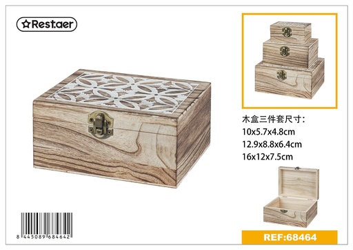 [68464] Set de 3 cajas de madera 16x12x8 cm - Artículos de regalo