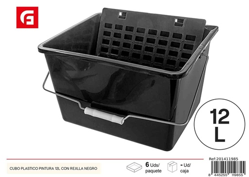 [201411985] Cubo plástico pintura 12L con rejilla negro - Productos de pintura