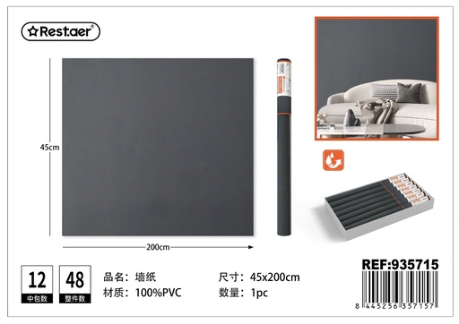 [935715] Rollo adhesivo papel pintado 45cmx2.0m gris oscuro decorativo