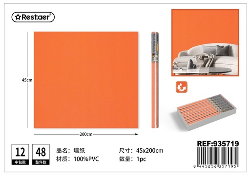 [935719] Papel tapiz naranja 45CM*2.0M - Rollo adhesivo para decoración del hogar
