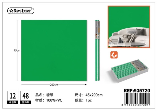 [935720] Papel tapiz verde 45CM*2.0M - Rollo adhesivo para decoración del hogar