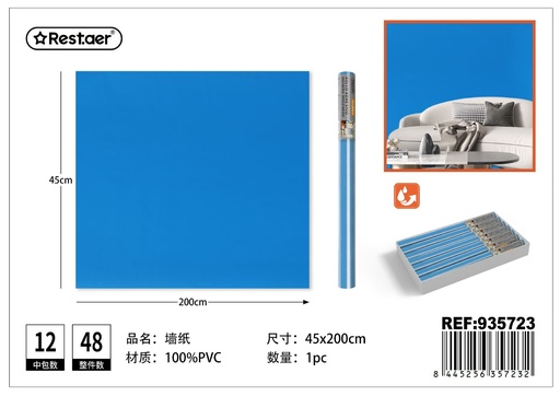[935723] Papel tapiz azul cielo 45CM*2.0M - Rollo adhesivo para decoración del hogar
