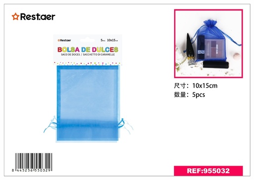 [955032] Bolsita multiusos de tul (10 x 15 cm - azul) - Artículos de regalo y dulces