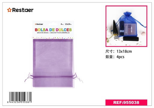 [955038] Bolsita de malla 4 piezas 13*18 cm morada - Materiales para regalos
