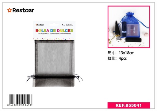 [955041] Bolsita de malla 4 piezas 13*18 cm negra - Materiales para regalos