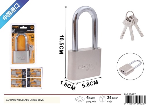 [00097] Candado niquelado largo 60mm para seguridad