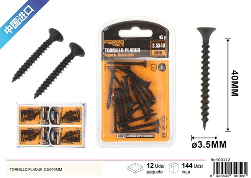 [00112] Tornillo pladur negro 3.5*40 mm - Herrajes y accesorios