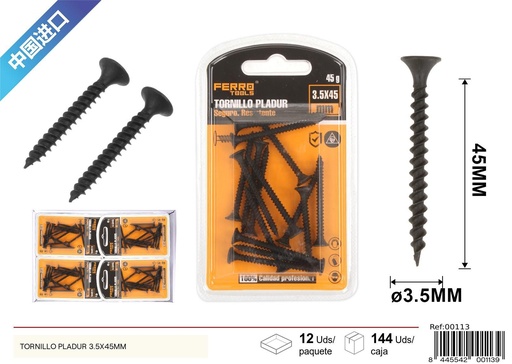 [00113] Tornillo Pladur negro 3.5x45mm - Ferretería y tornillos