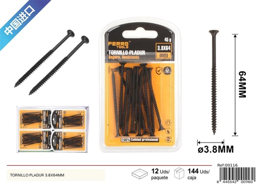 [00116] Tornillo pladur negro 3.8x64 mm - Herrajes y accesorios