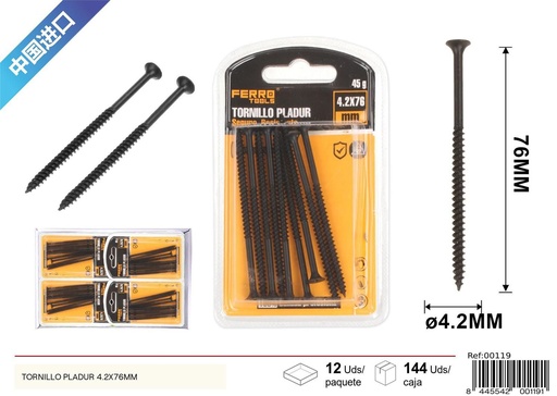 [00119] Tornillo pladur negro 4.2x76 mm - Herrajes y accesorios