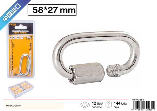 [00289] Mosquetón de hierro galvanizado 6# 58*27 mm - Accesorios de ferretería