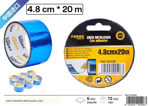 [00496] Cinta adhesiva metalizada azul 4.8*20 m - Ferretería y herramientas