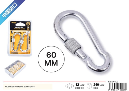 [00501] Mosquetón Metal 60 mm 2 PCS - Accesorios de ferretería
