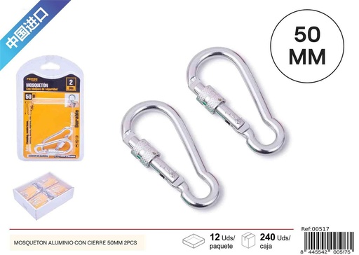 [00517] Colgador de aluminio con mosquetón colorido 50 mm 2 piezas - Accesorios de ferretería