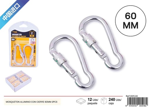 [00518] Mosquetón de aluminio con cierre (set de 2) 60 mm - Accesorios de ferretería