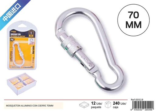 [00519] Colgador de aluminio con mosquetón colorido 70 mm - Accesorios de ferretería