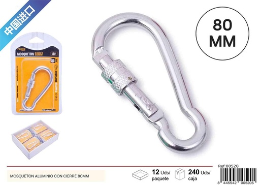 [00520] Mosquetón de aluminio con cierre 80 mm - Accesorios de ferretería