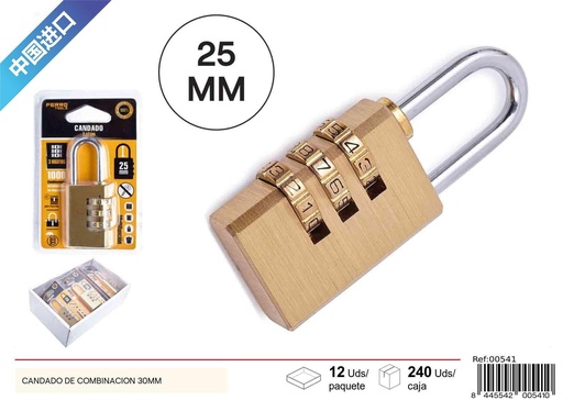 [00541] Candado de combinación 30mm - Accesorios de ferretería