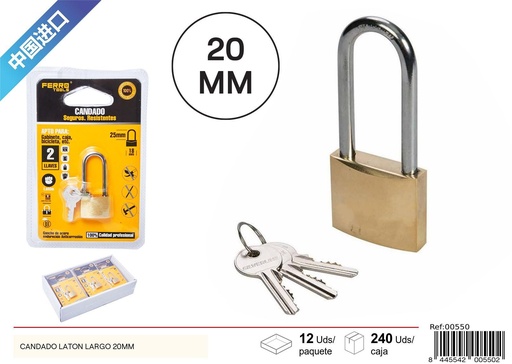 [00550] Candado de latón largo 20 mm - Accesorios de ferretería