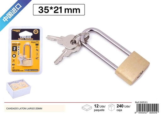 [00551] Candado de latón largo 25 mm - Accesorios de ferretería
