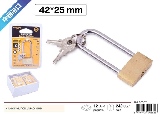 [00552] Candado de latón largo 30 mm - Accesorios y seguridad para el hogar