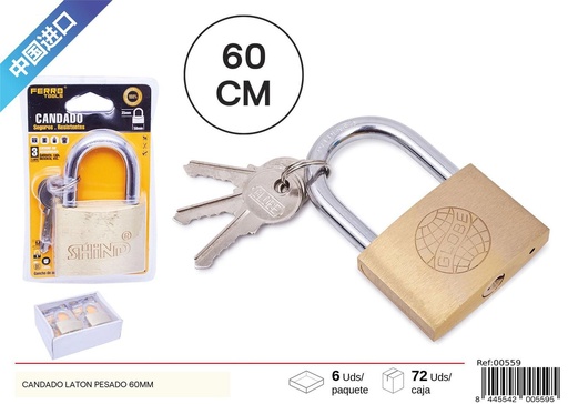 [00559] Candado de latón pesado de 60 mm - Seguridad en ferretería