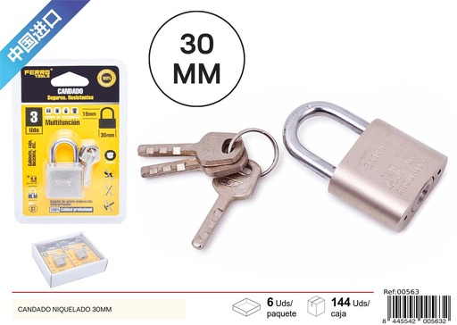[00563] Candado niquelado 30mm - Seguridad y ferretería