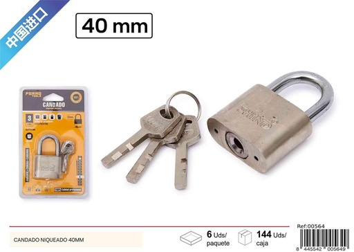 [00564] Candado niquelado con esquinas redondeadas 40mm - Seguridad y cerraduras