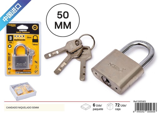 [00565] Candado niquelado con esquinas redondeadas 50mm para seguridad