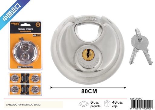 [00590] Candado forma disco 80mm de acero inoxidable para seguridad