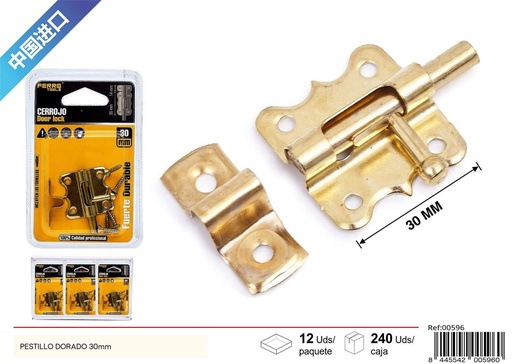 [00596] Pestillo Dorado 30mm - Accesorios de Ferretería