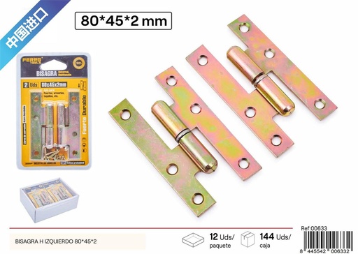 [00633] Bisagra H Izquierdo 80x45x2 cm - Accesorios de ferretería