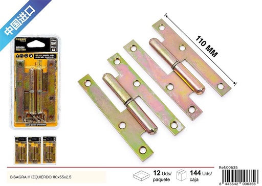 [00635] Bisagra H izquierda 110x55x2.5 - Herramientas de ferretería