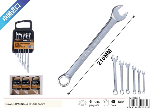 [00779] Set de llaves combinadas 6 pcs 8-16 mm - Herramientas de ferretería